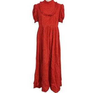 Vintage Unbranded Prairie Red Ruffle Ditzy Floral Short Sleeve Dress Womens sz M